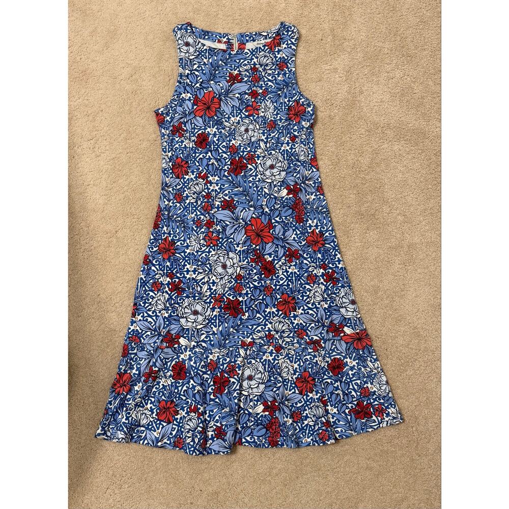 Tommy Bahama Floral Sleeveless Dress XS Blue Red Midi Stretch